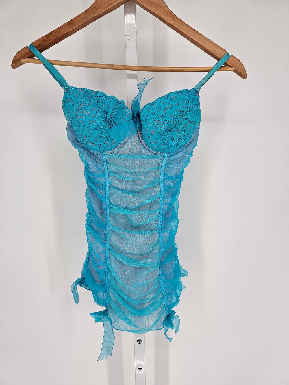 Vintage Y2K Native Intimates Womens Sz 34C Nightie Nightgown Blue Lace